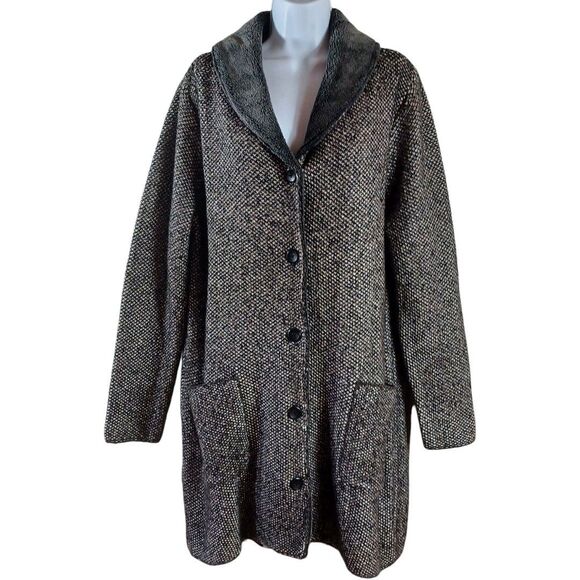 J. Jill Long Knit Coatigan Jacket M Brown Gray Button Front Texture Shawl Collar - Picture 2 of 10